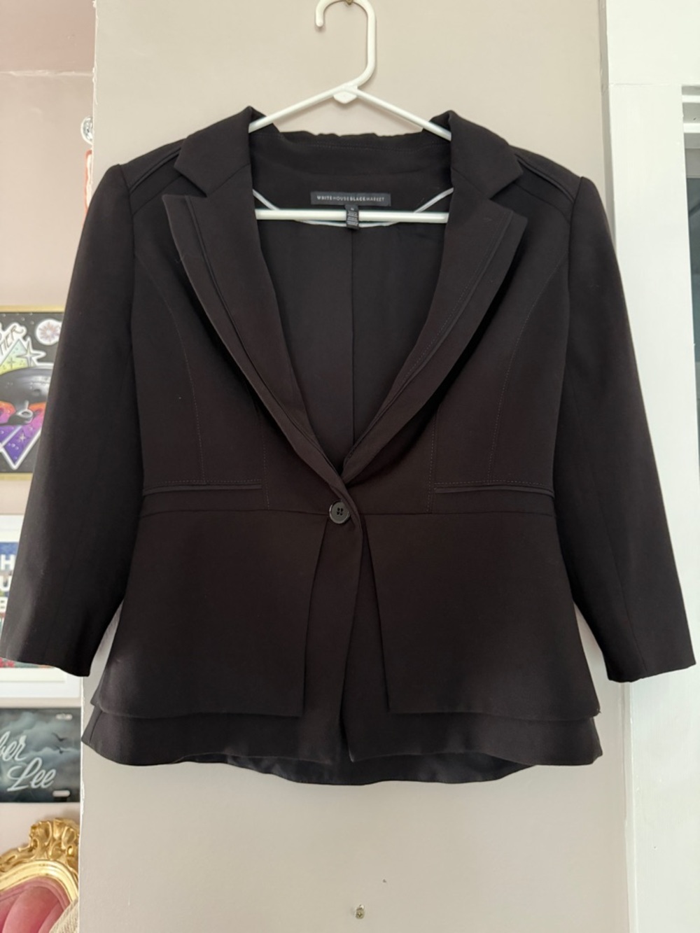 WHBM Black Peplum Blazer 3/4 Sleeve Single Button